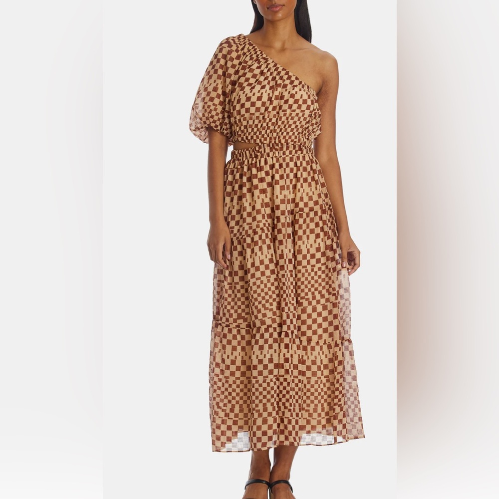 NWT Moon River One Shoulder Checkered Dress, XS